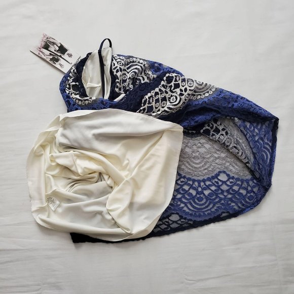 Honey And Rosie Women's White/Blue Lace Overlay Lined Cami Dress Size Small NWT - Picture 6 of 11